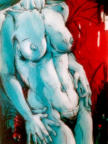 Ale Feijó | Serie Mujeres. Técnica mixta, acrílico, tinta y marcador sobre papel. 21 x 21 cm