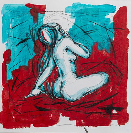 Ale Feijó | Serie Mujeres. Técnica mixta, acrílico, tinta y marcador sobre papel.21 x 21 cm