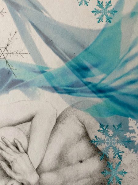 Ale Feijó | Invierno | Técnica mixta: dibujo sobre papel y collage digital impreso sobre el papel dibujado. 21.5 x 17 cm