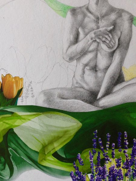 Ale Feijó | Primavera | Técnica mixta: dibujo sobre papel y collage digital impreso sobre el papel dibujado. 21.5 x 17 cm