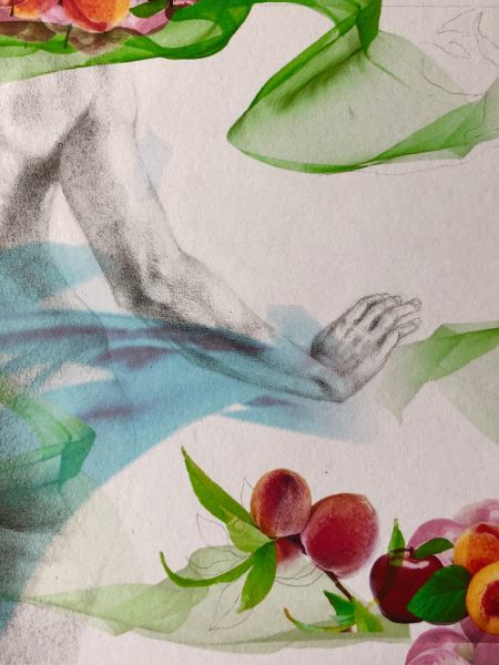 Ale Feijó | Verano | Técnica mixta: dibujo sobre papel y collage digital impreso sobre el papel dibujado. 21.5 x 17 cm