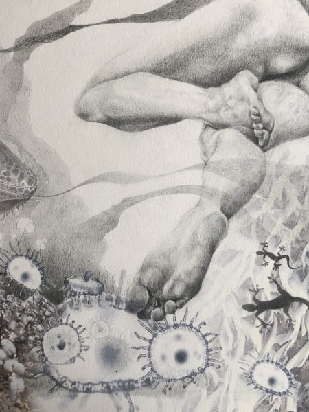 Ale Feijó | Mixtura de cuerpos IV | Técnica mixta: dibujo sobre papel y collage digital impreso sobre el papel dibujado. 34 x 23.5 cm