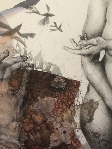 Ale Feijó | Mixtura de cuerpos II | Técnica mixta: dibujo sobre papel y collage digital impreso sobre el papel dibujado. 34 x 23.5 cm