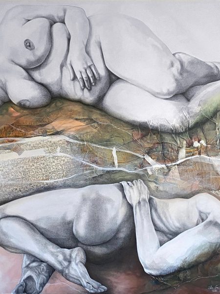 SERIE BELLAS | Bellas | Técnica mixta: lápiz grafito, acrílico y collage sobre bastidor. 120 x 100 cm.