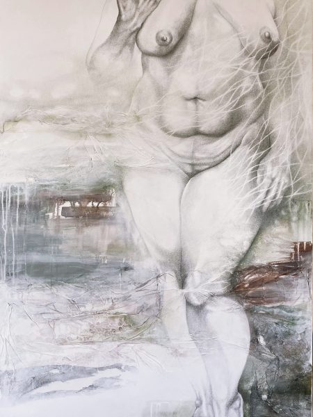 SERIE BELLAS | La Belleza de esta etapa Técnica mixta: lápiz grafito, acrílico y collage sobre bastidor. 120 x 80 cm.